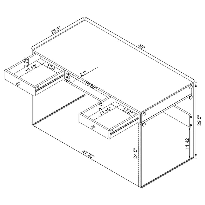 Coaster Dobrev 2-drawer Writing Desk Weathered Grey and Clear Default Title