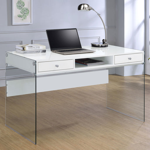 Coaster Dobrev 2-drawer Writing Desk Glossy White and Clear Default Title