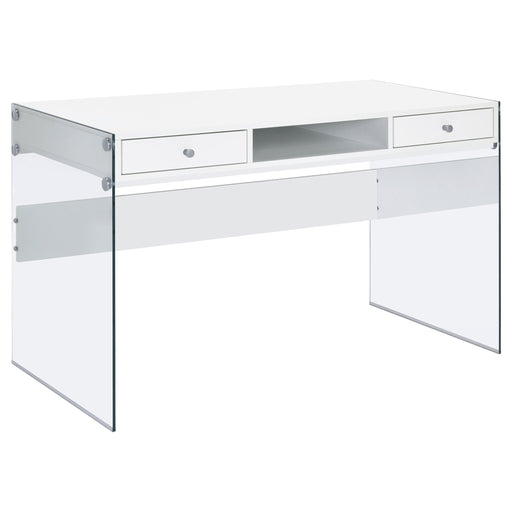 Coaster Dobrev 2-drawer Writing Desk Glossy White and Clear Default Title