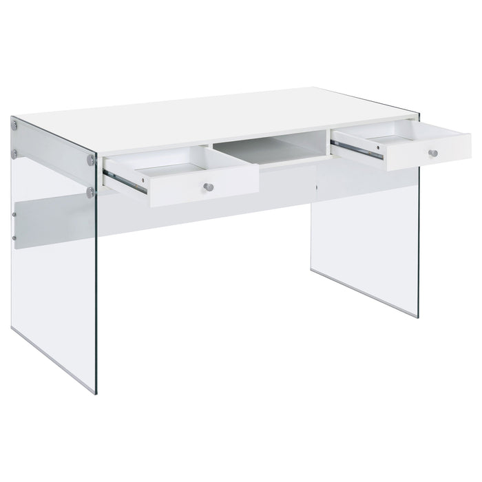 Coaster Dobrev 2-drawer Writing Desk Glossy White and Clear Default Title