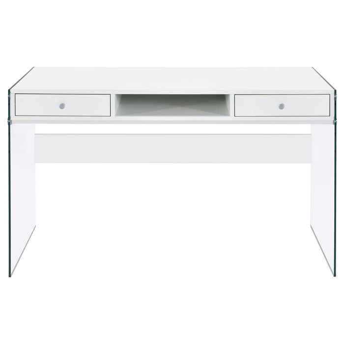 Coaster Dobrev 2-drawer Writing Desk Glossy White and Clear Default Title