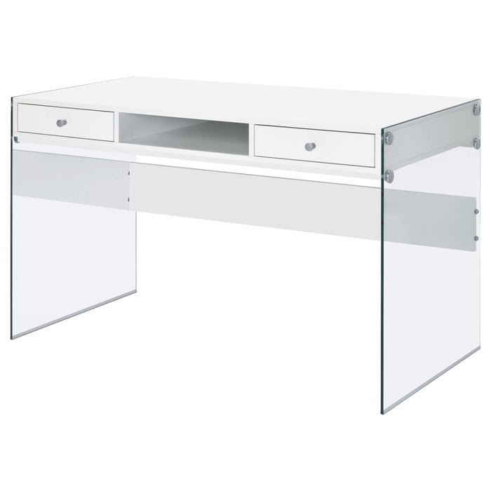 Coaster Dobrev 2-drawer Writing Desk Glossy White and Clear Default Title