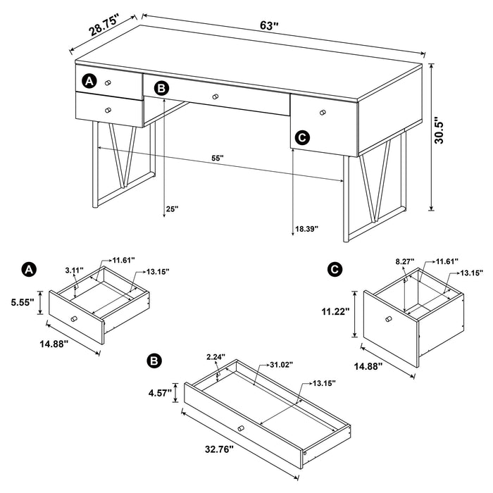 Coaster Analiese 4-drawer Writing Desk Antique Nutmeg Default Title