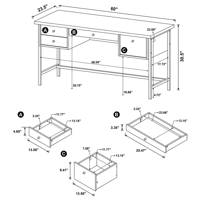 Coaster Kemper 4-drawer Writing Desk Salvaged Cabin Default Title