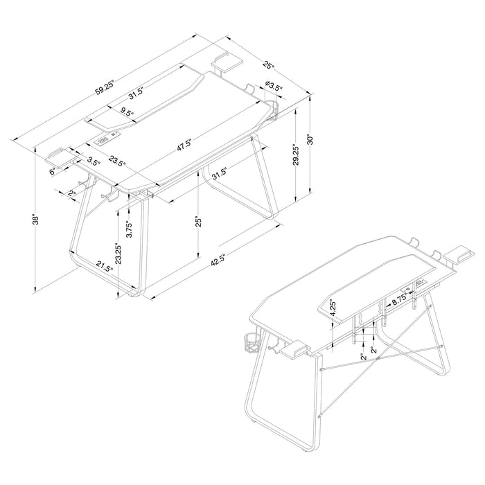 Coaster Alfie Gaming Desk with USB Ports Gunmetal