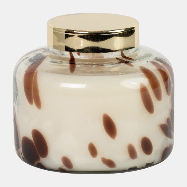 5" 22 Oz Cinnamon Speckle Glass Lid Candle, Brown