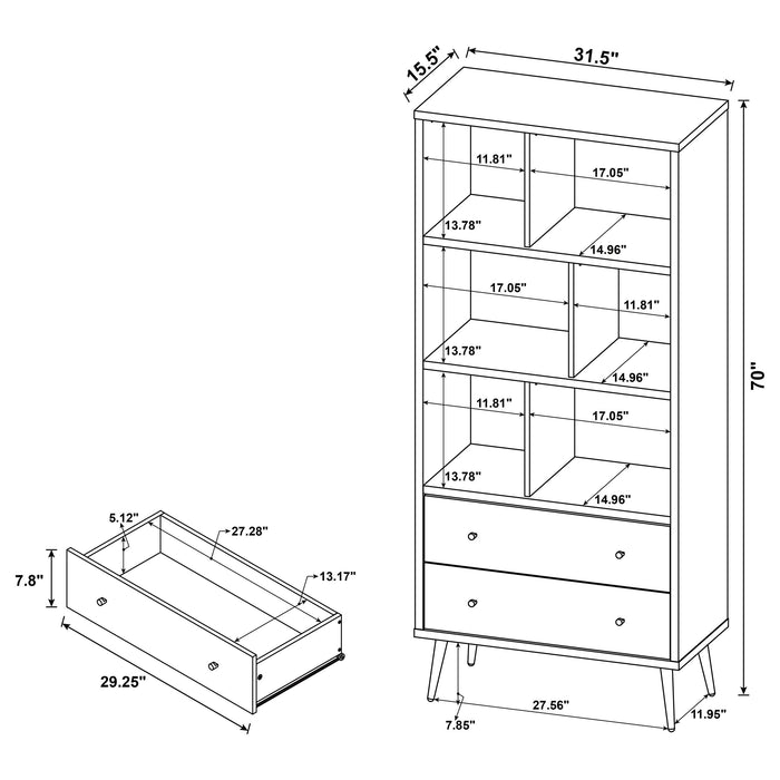 Coaster Maeve 3-shelf Engineered Wood Bookcase with Drawers Antique Pine and Grey Default Title