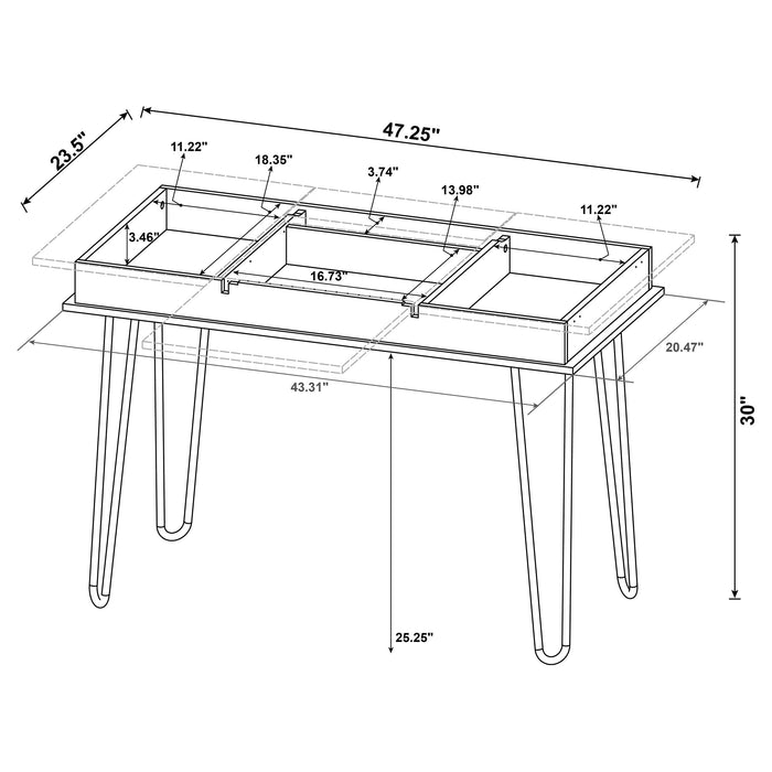 Coaster Sheeran Writing Desk with 4 Hidden Storages Rustic Amber Default Title