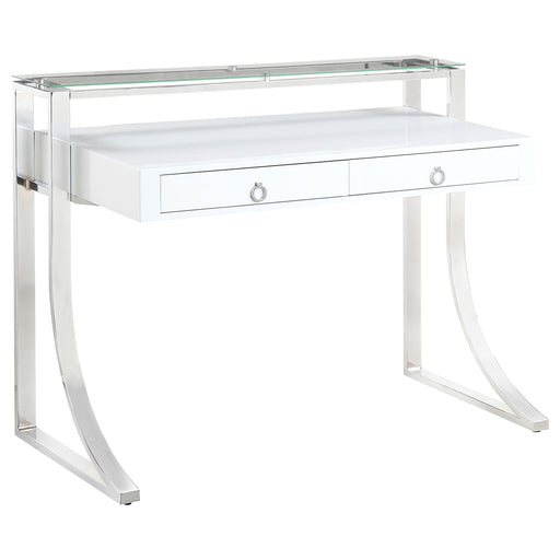 Coaster Gemma 2-drawer Writing Desk Glossy White and Chrome Default Title