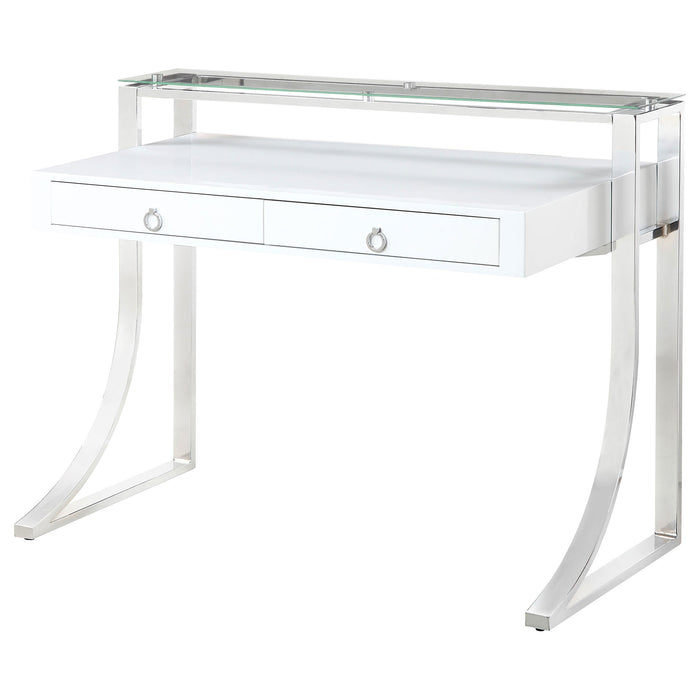 Coaster Gemma 2-drawer Writing Desk Glossy White and Chrome Default Title