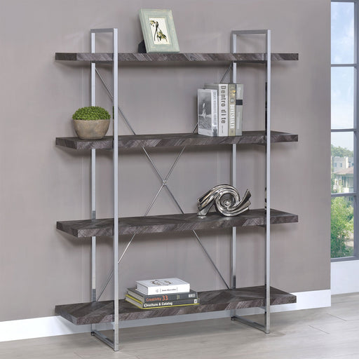 Coaster Grimma 4-shelf Bookcase Rustic Grey Herringbone Default Title