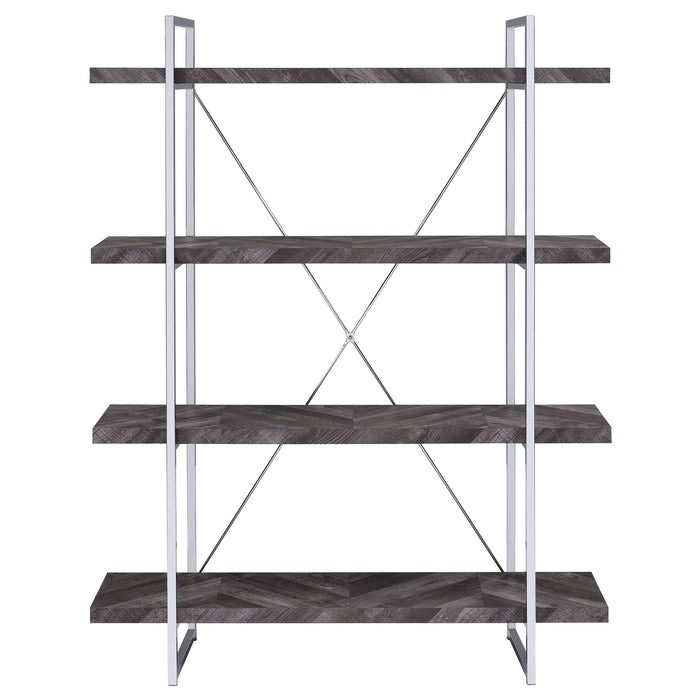 Coaster Grimma 4-shelf Bookcase Rustic Grey Herringbone Default Title