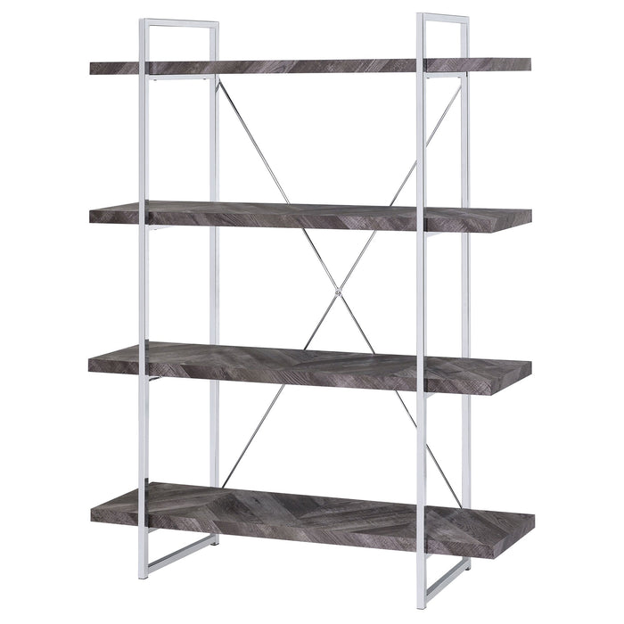 Coaster Grimma 4-shelf Bookcase Rustic Grey Herringbone Default Title