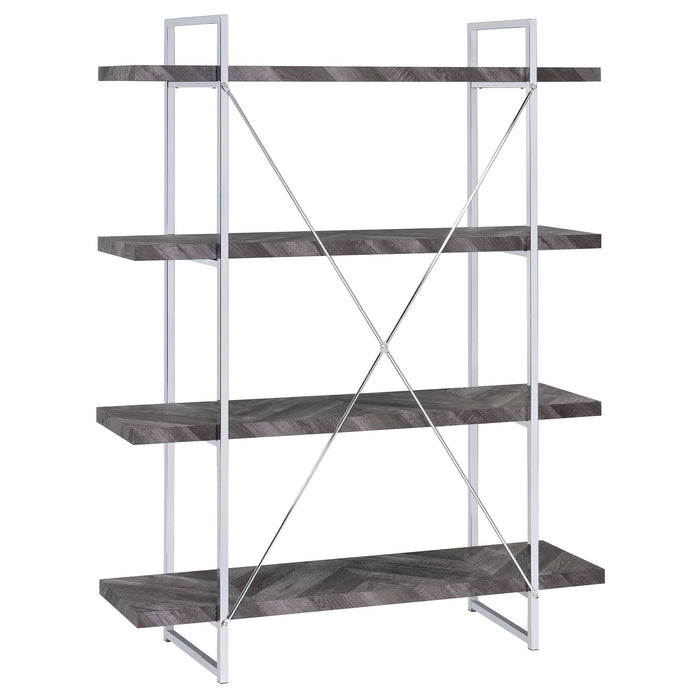 Coaster Grimma 4-shelf Bookcase Rustic Grey Herringbone Default Title