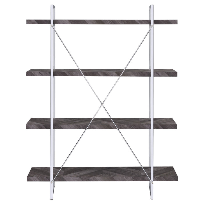 Coaster Grimma 4-shelf Bookcase Rustic Grey Herringbone Default Title