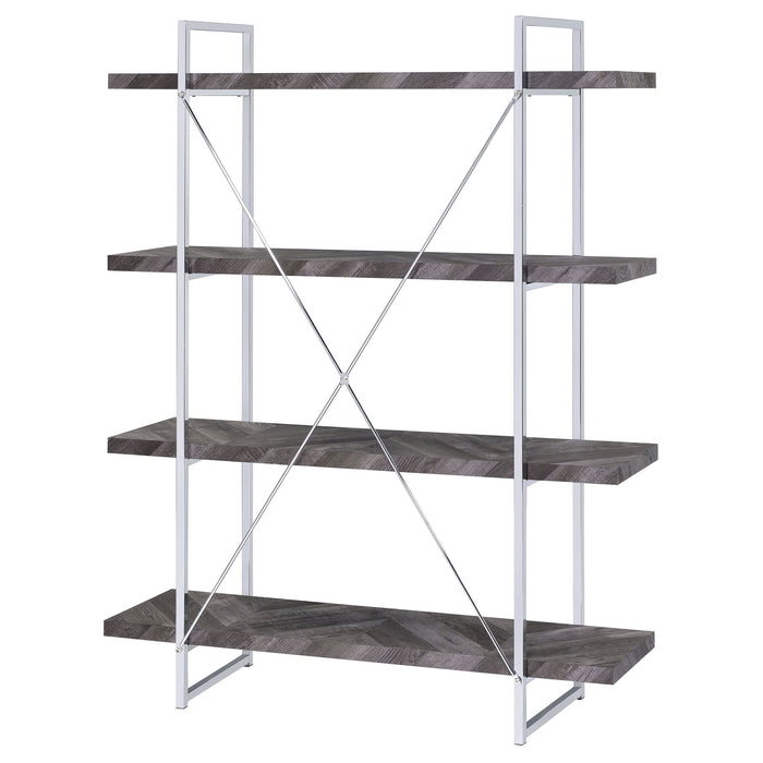 Coaster Grimma 4-shelf Bookcase Rustic Grey Herringbone Default Title