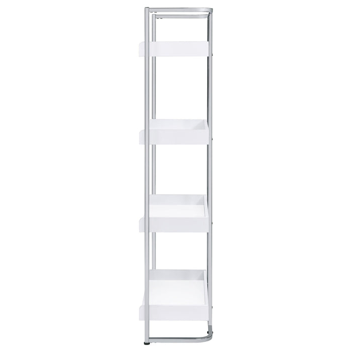 Coaster Ember 4-shelf Bookcase White High Gloss and Chrome Default Title