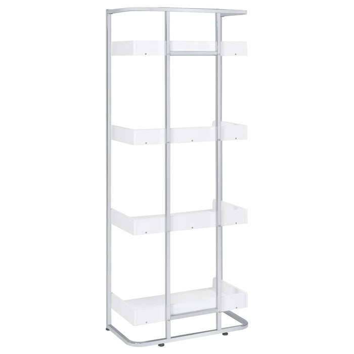 Coaster Ember 4-shelf Bookcase White High Gloss and Chrome Default Title