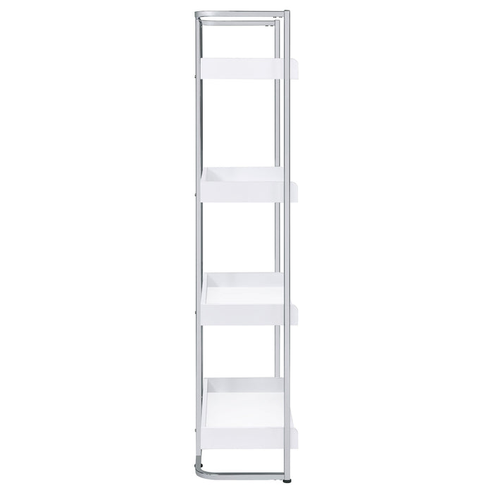 Coaster Ember 4-shelf Bookcase White High Gloss and Chrome Default Title