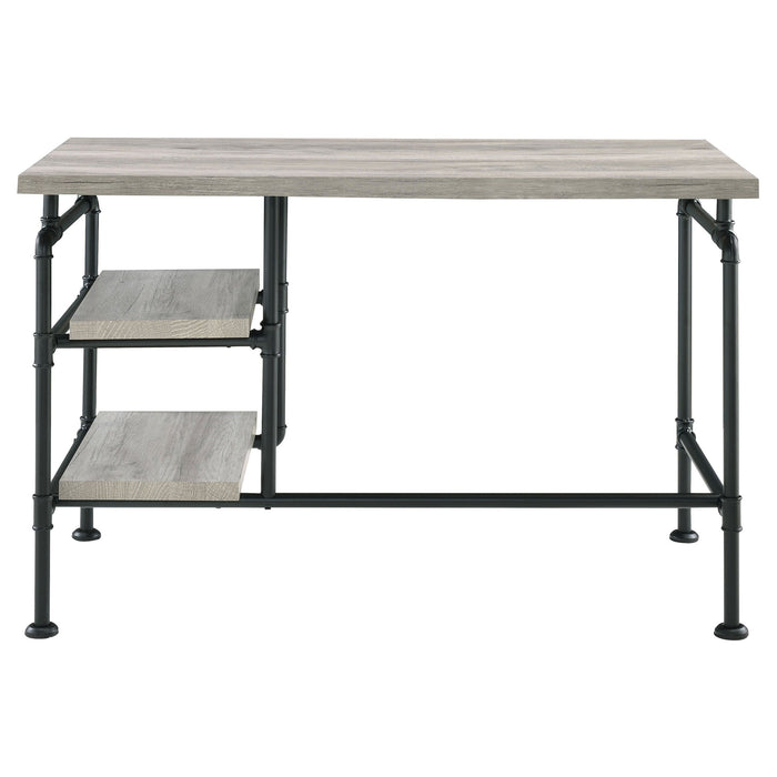 Delray 2-tier Open Shelving Writing Desk Grey Driftwood and Black