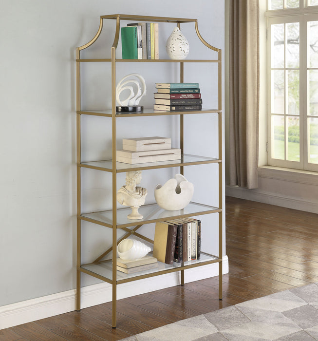 Coaster Serena 5-tier Tempered Glass Shelves Bookcase Matte Gold Default Title