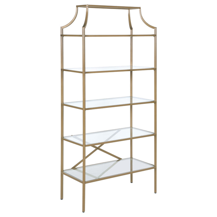 Coaster Serena 5-tier Tempered Glass Shelves Bookcase Matte Gold Default Title