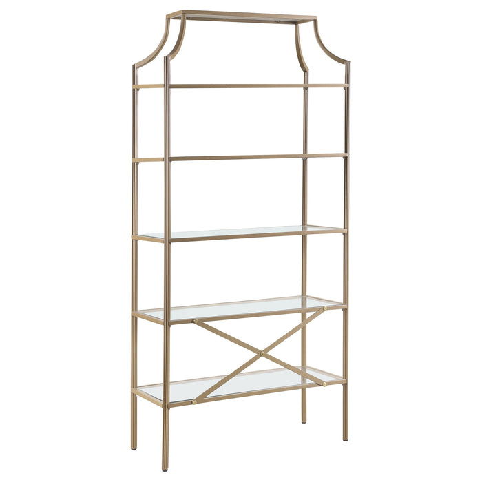 Coaster Serena 5-tier Tempered Glass Shelves Bookcase Matte Gold Default Title