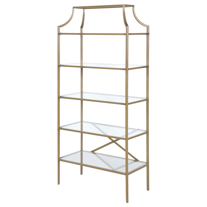 Coaster Serena 5-tier Tempered Glass Shelves Bookcase Matte Gold Default Title