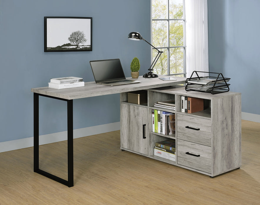 Coaster Hertford L-shape Office Desk with Storage Grey Driftwood Default Title