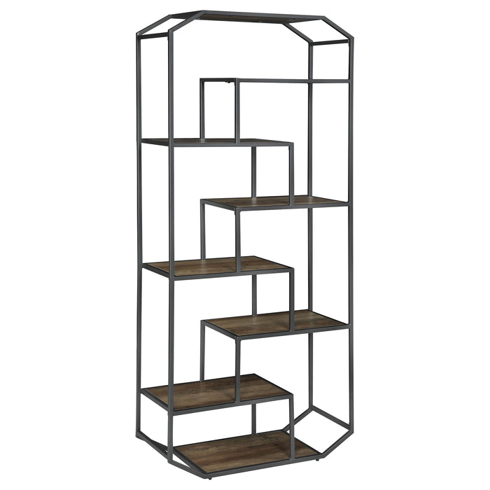 Coaster Leland 6-shelf Bookcase Rustic Brown and Dark Grey Default Title