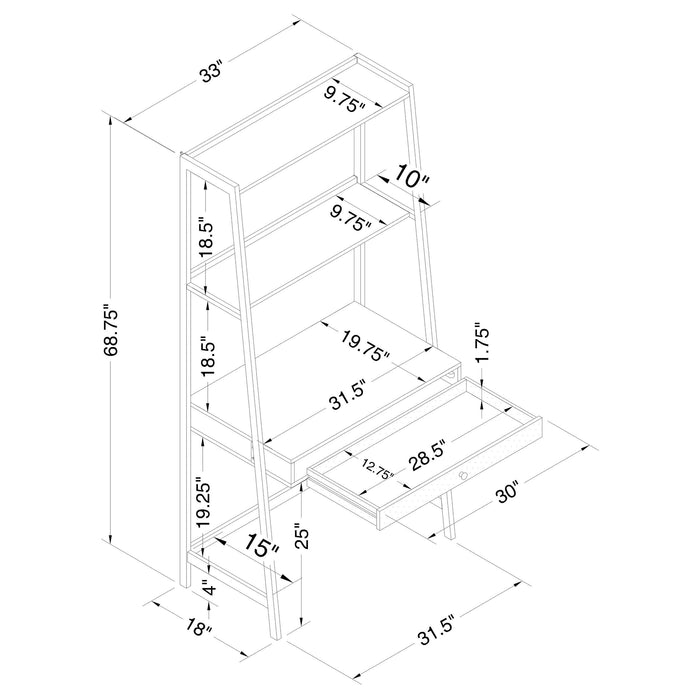 Coaster Pinckard 1-drawer Ladder Desk Grey Stone and Black Default Title