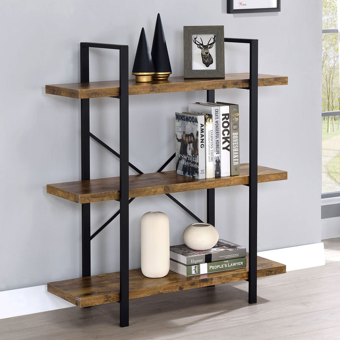 Coaster Cole 3-Shelf Bookcase Antique Nutmeg and Black Default Title