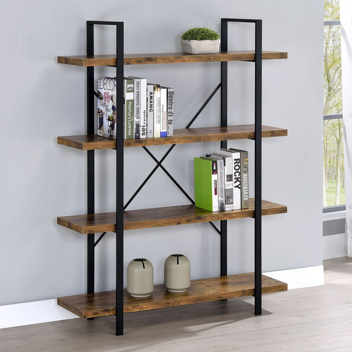 Coaster Cole 4-Shelf Bookcase Antique Nutmeg and Black Default Title