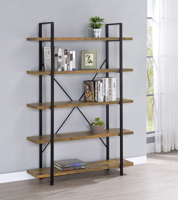 Cole 70-inch 5-shelf Bookshelf Rustic Nutmeg and Black