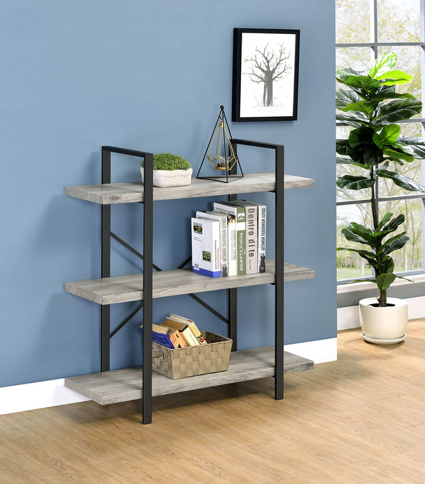 Coaster Cole 3-Shelf Bookcase Grey Driftwood and Gunmetal