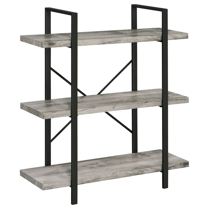 Coaster Cole 3-Shelf Bookcase Grey Driftwood and Gunmetal