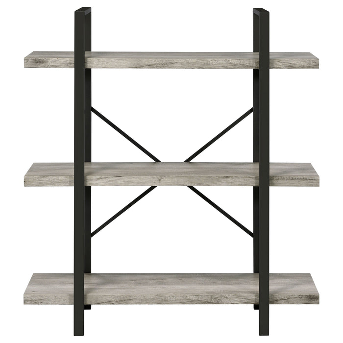 Coaster Cole 3-Shelf Bookcase Grey Driftwood and Gunmetal