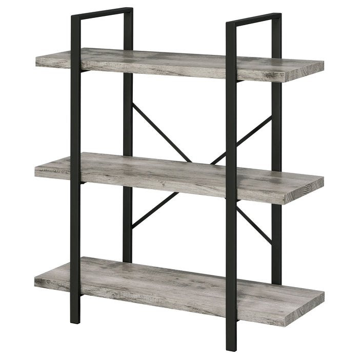 Coaster Cole 3-Shelf Bookcase Grey Driftwood and Gunmetal