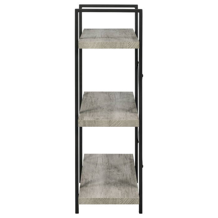 Coaster Cole 3-Shelf Bookcase Grey Driftwood and Gunmetal