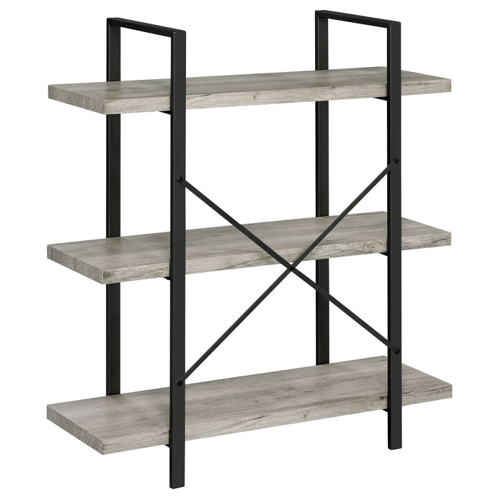 Coaster Cole 3-Shelf Bookcase Grey Driftwood and Gunmetal