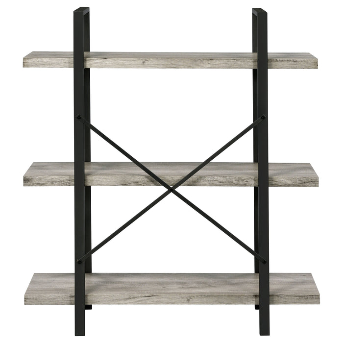 Coaster Cole 3-Shelf Bookcase Grey Driftwood and Gunmetal