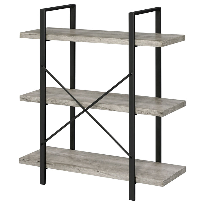 Coaster Cole 3-Shelf Bookcase Grey Driftwood and Gunmetal