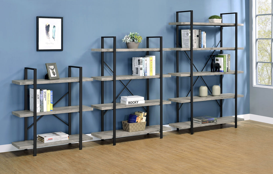 Coaster Cole 3-Shelf Bookcase Grey Driftwood and Gunmetal