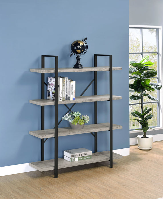 Coaster Cole 4-Shelf Bookcase Grey Driftwood and Gunmetal Default Title