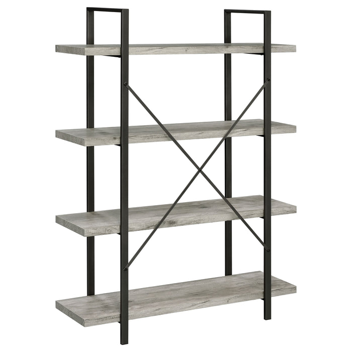 Coaster Cole 4-Shelf Bookcase Grey Driftwood and Gunmetal Default Title