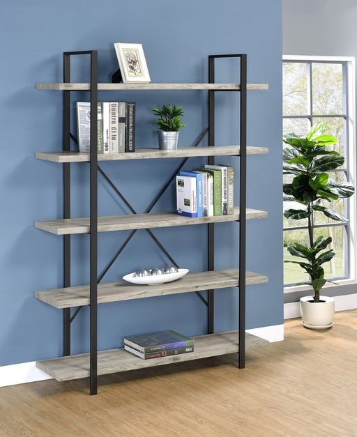 Coaster Cole 5-Shelf Bookcase Grey Driftwood and Gunmetal Default Title