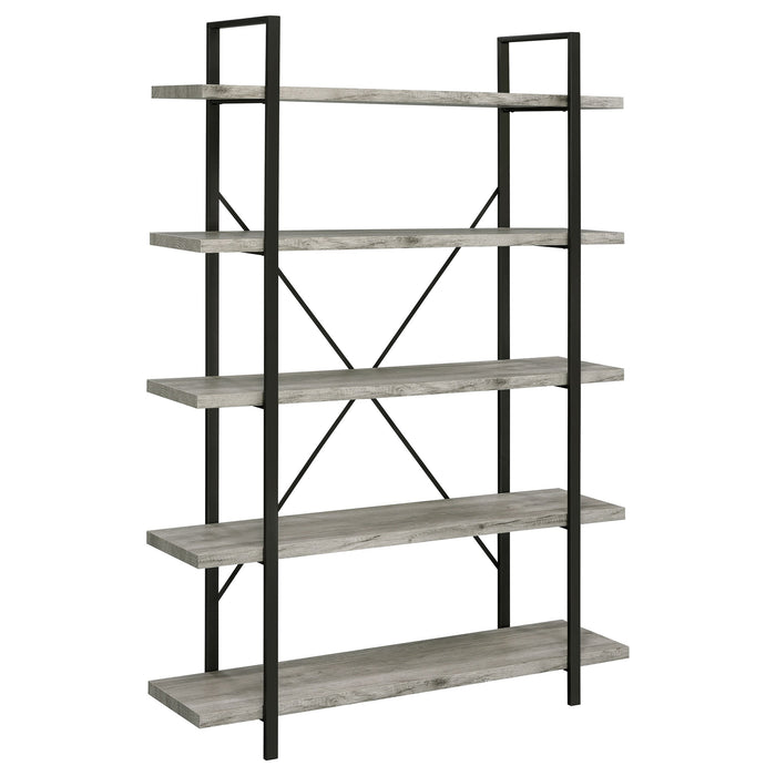 Coaster Cole 5-Shelf Bookcase Grey Driftwood and Gunmetal Default Title