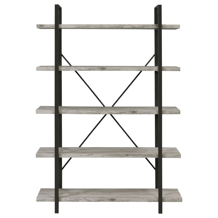 Coaster Cole 5-Shelf Bookcase Grey Driftwood and Gunmetal Default Title