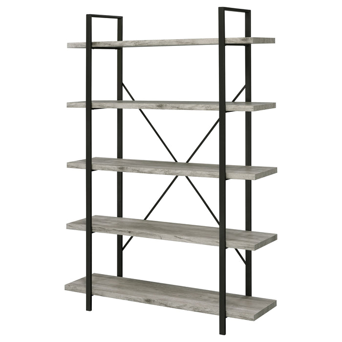 Coaster Cole 5-Shelf Bookcase Grey Driftwood and Gunmetal Default Title