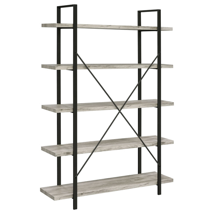 Coaster Cole 5-Shelf Bookcase Grey Driftwood and Gunmetal Default Title